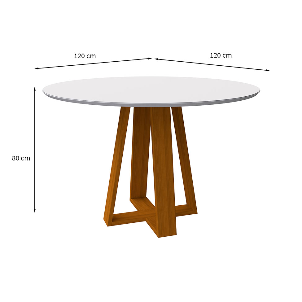 Mesa de Jantar Redonda com Tampo de Vidro Vitoria Off White e Ype 117 cm