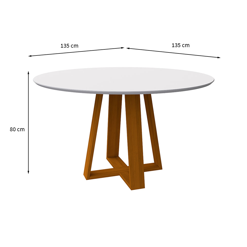 Mesa de Jantar Redonda com Tampo de Vidro Vitoria Off White e Ype 135 cm