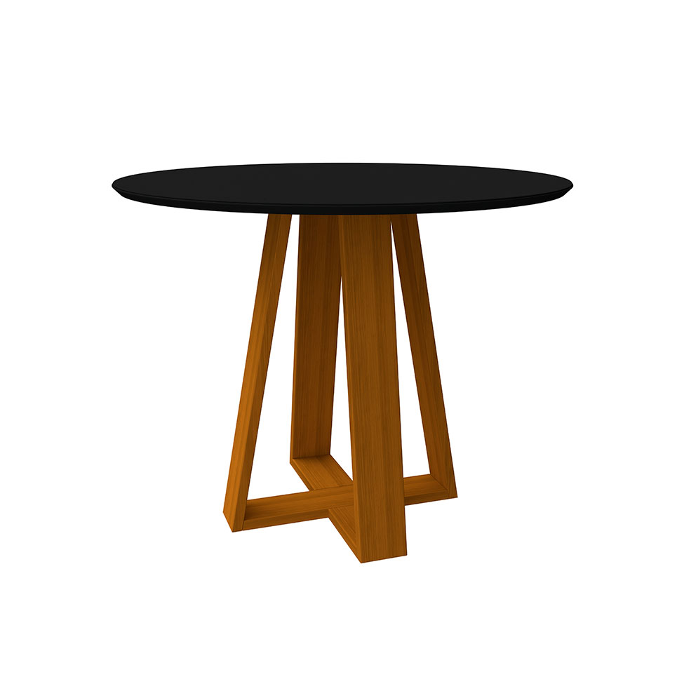 Mesa de Jantar Redonda com Tampo de Vidro Vitoria Preta e Ype 100 cm