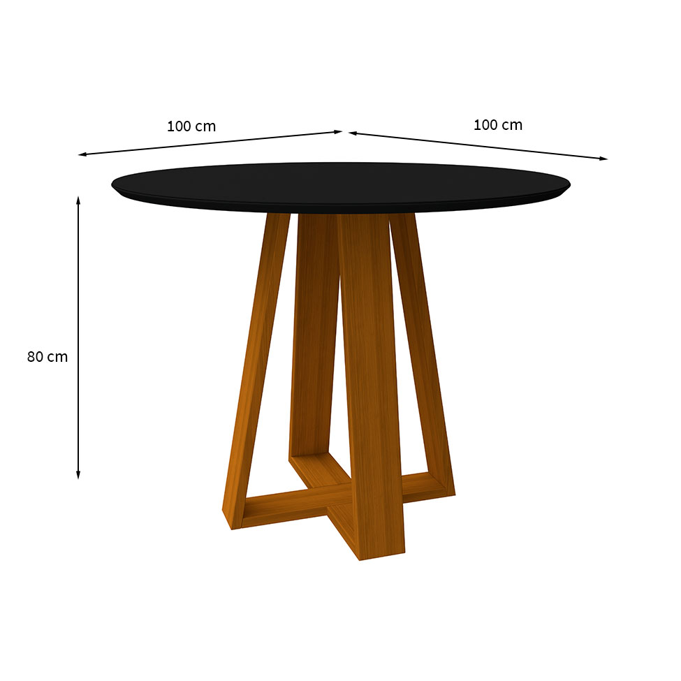 Mesa de Jantar Redonda com Tampo de Vidro Vitoria Preta e Ype 100 cm