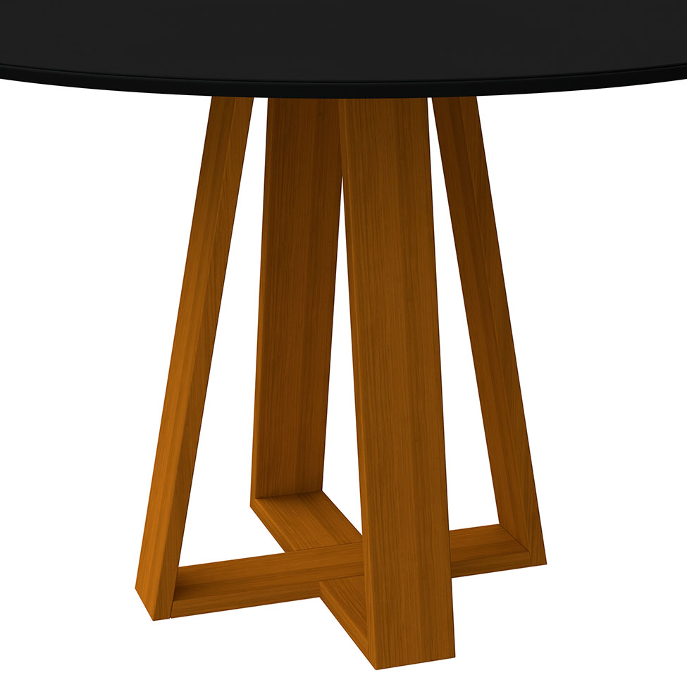 Mesa de Jantar Redonda com Tampo de Vidro Vitoria Preta e Ype 117 cm