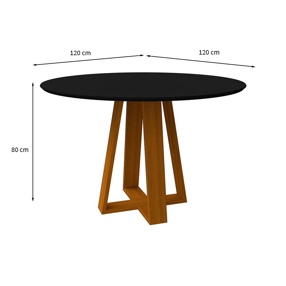 Mesa de Jantar Redonda com Tampo de Vidro Vitoria Preta e Ype 117 cm