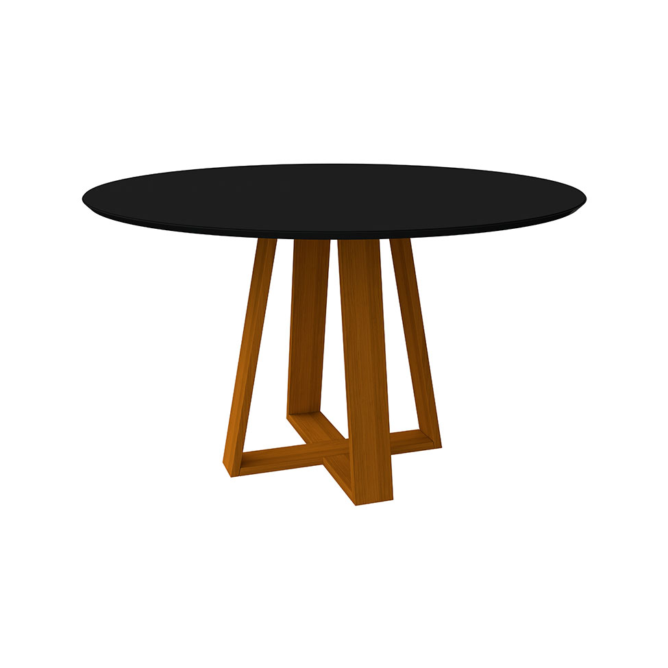 Mesa de Jantar Redonda com Tampo de Vidro Vitoria Preta e Ype 135 cm