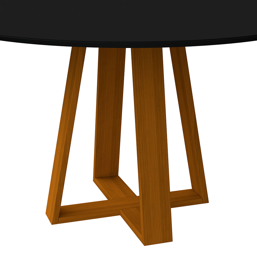Mesa de Jantar Redonda com Tampo de Vidro Vitoria Preta e Ype 135 cm