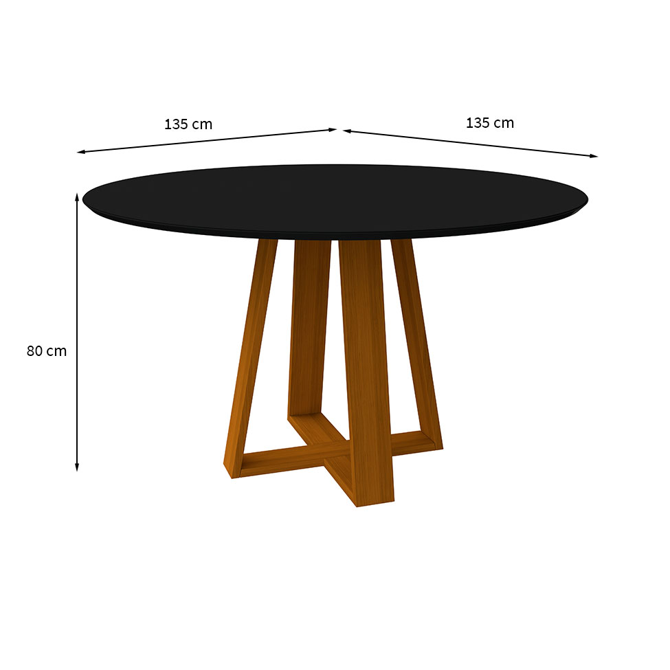 Mesa de Jantar Redonda com Tampo de Vidro Vitoria Preta e Ype 135 cm