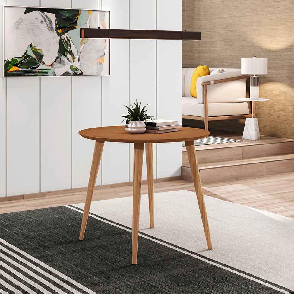 Mesa de Jantar Redonda com Tampo em MDF Veneza Cedro 90 cm