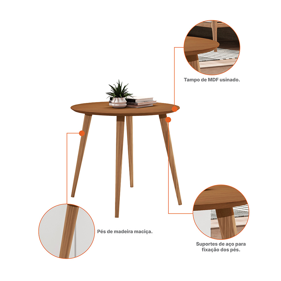 Mesa de Jantar Redonda com Tampo em MDF Veneza Cedro 90 cm