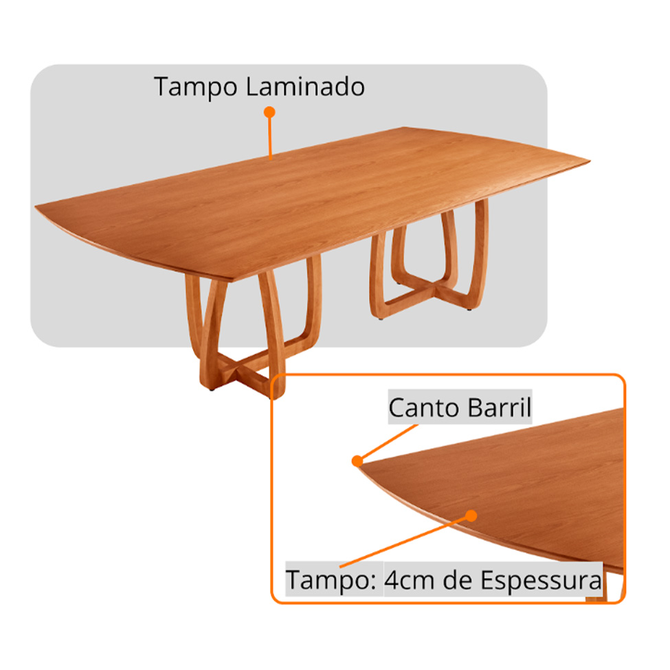 Mesa de Jantar Retangular com Tampo Laminado Bellagio Cinamomo 180 cm