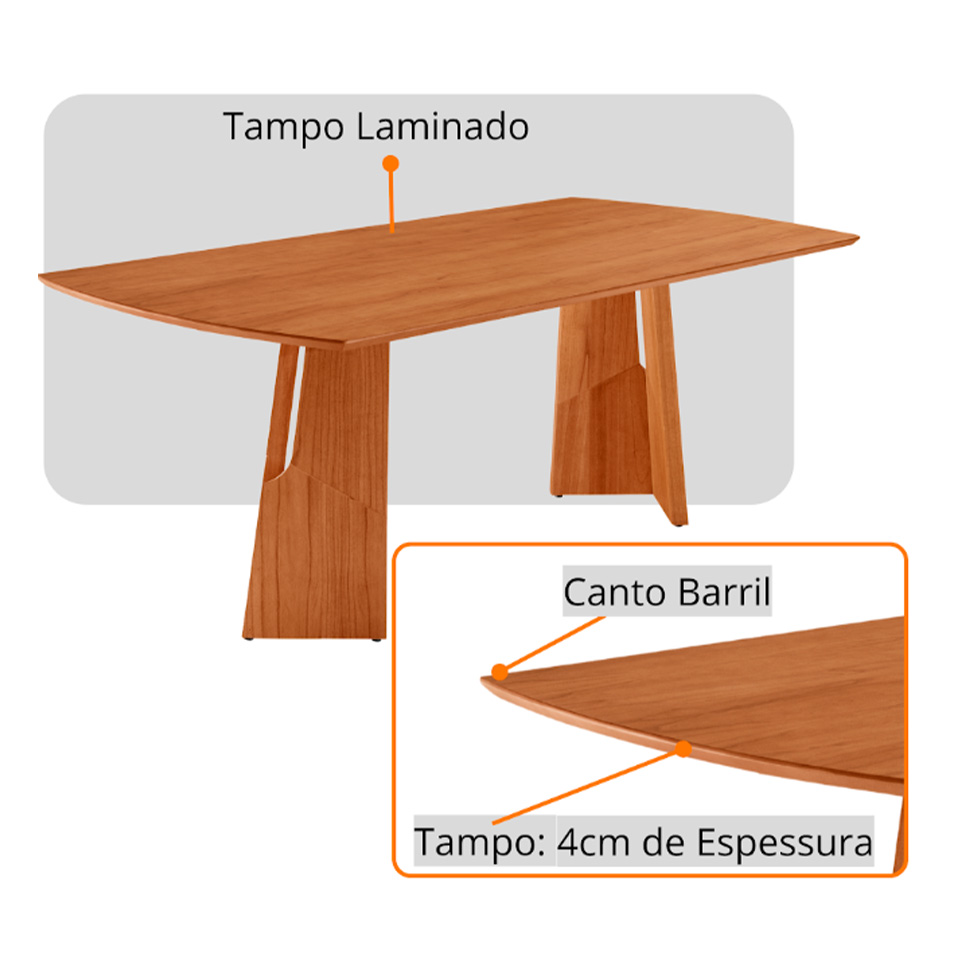 Mesa de Jantar Retangular com Tampo Laminado Valência Cinamomo 180 cm