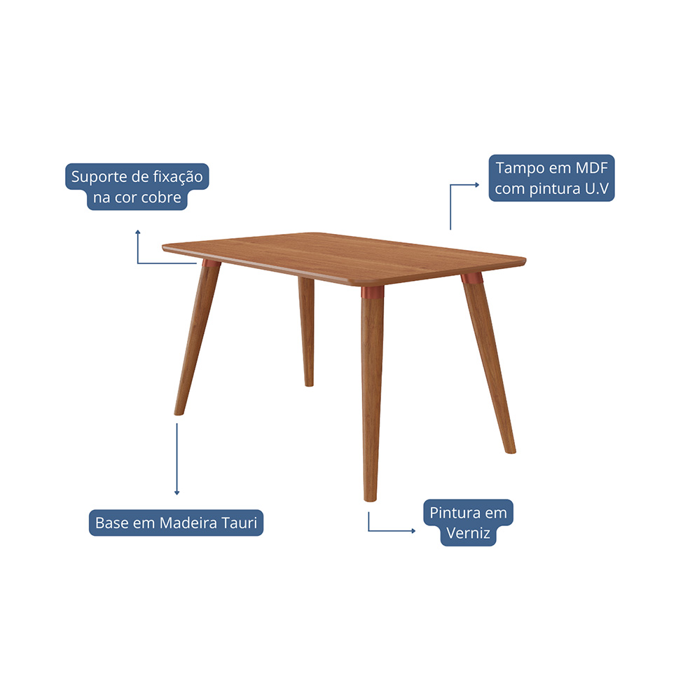 Mesa de Jantar Retangular com Tampo MDF Adele Cinamomo 130 cm