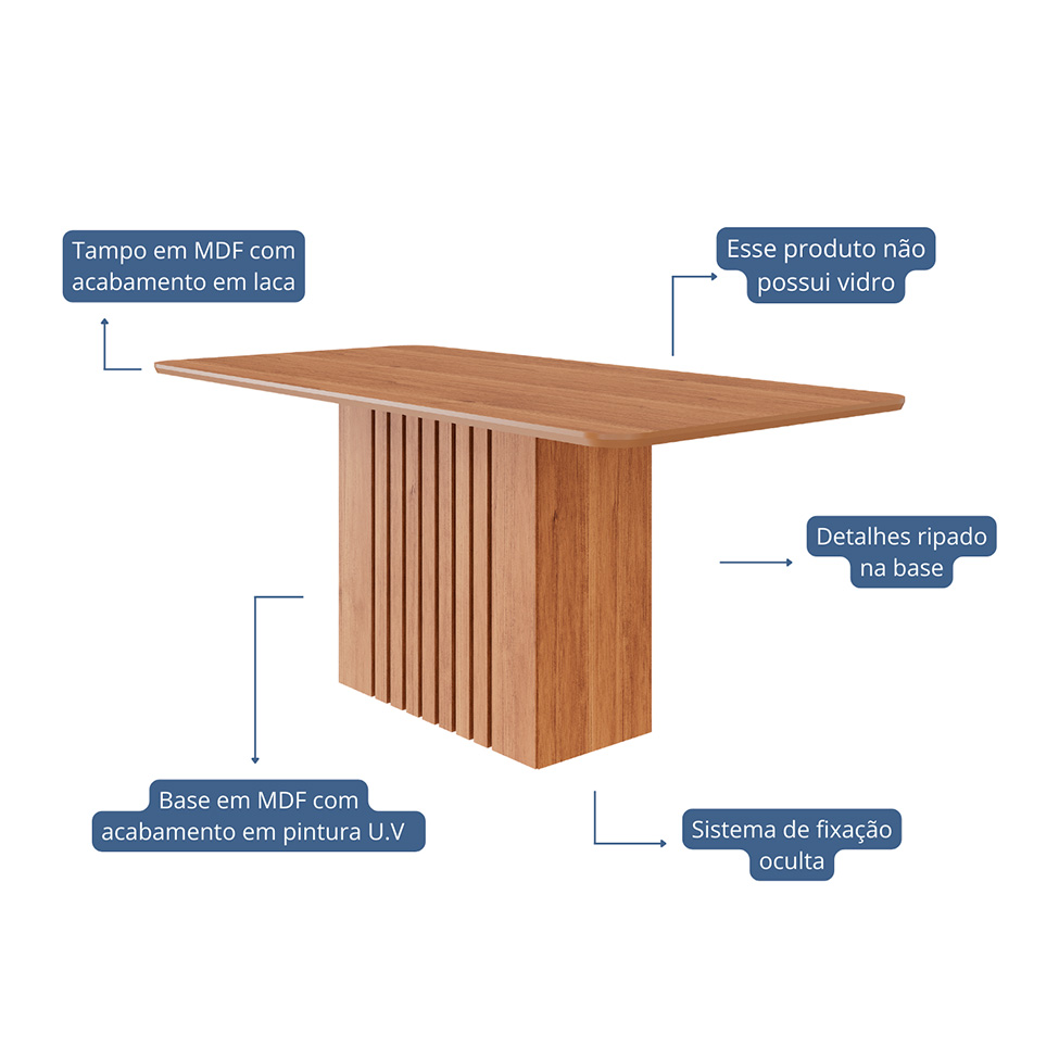 Mesa de Jantar Retangular com Tampo MDF Ana Cinamomo 180 cm