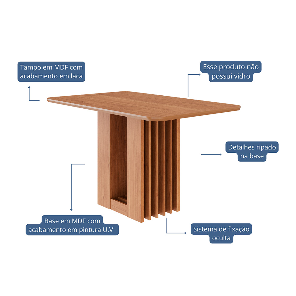 Mesa de Jantar Retangular com Tampo MDF Ariela Cinamomo 130 cm