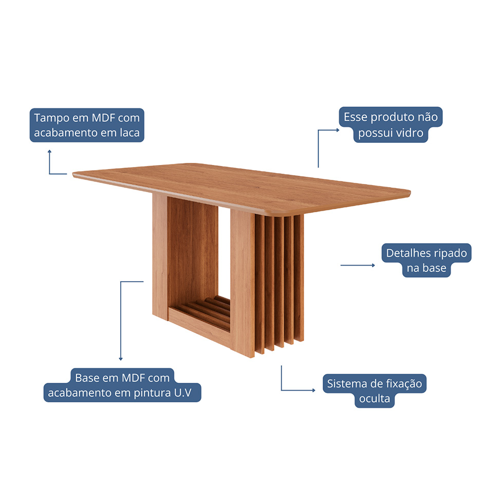 Mesa de Jantar Retangular com Tampo MDF Ariela Cinamomo 180 cm