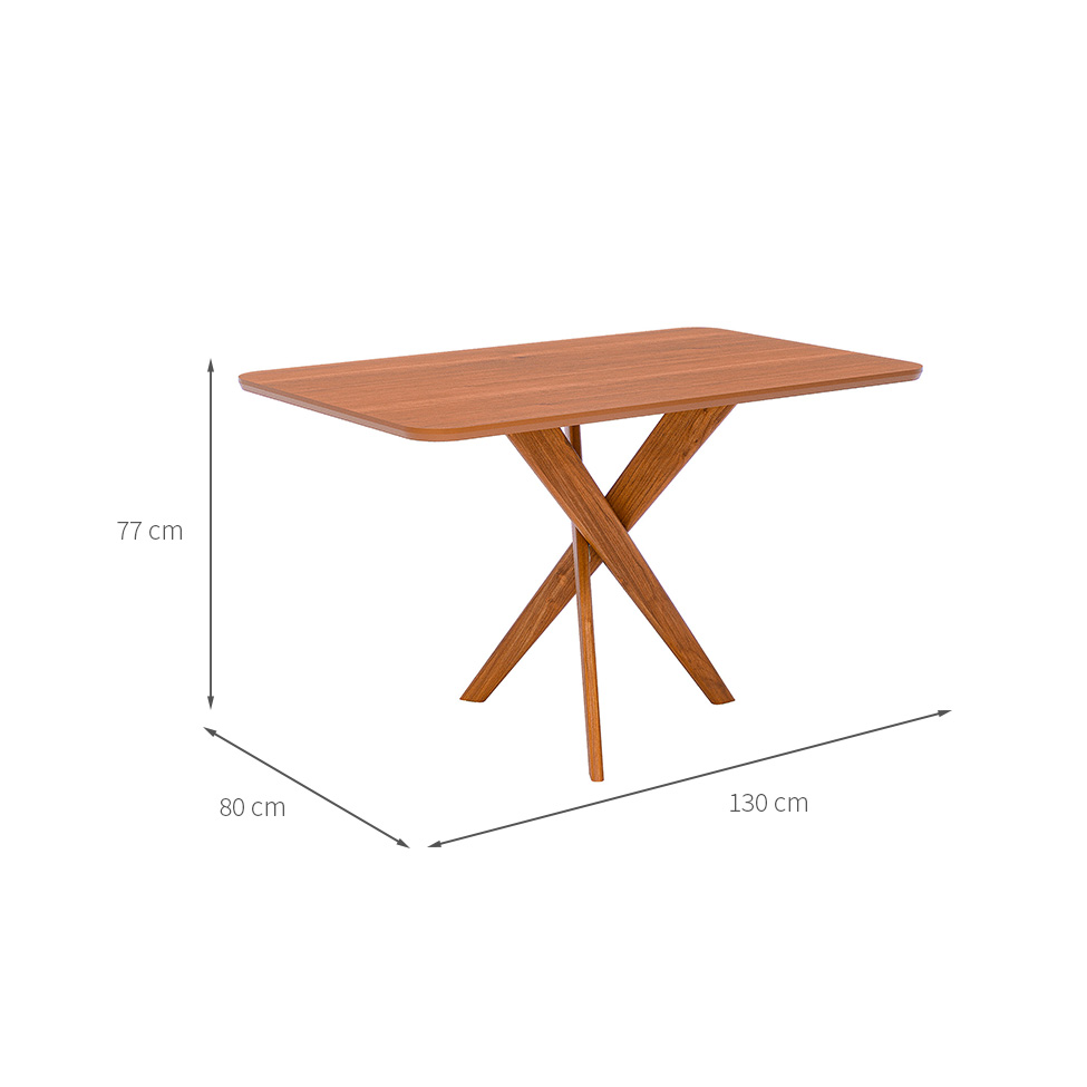 Mesa de Jantar Retangular com Tampo MDF Cacau Cinamomo e Madeira 130 cm