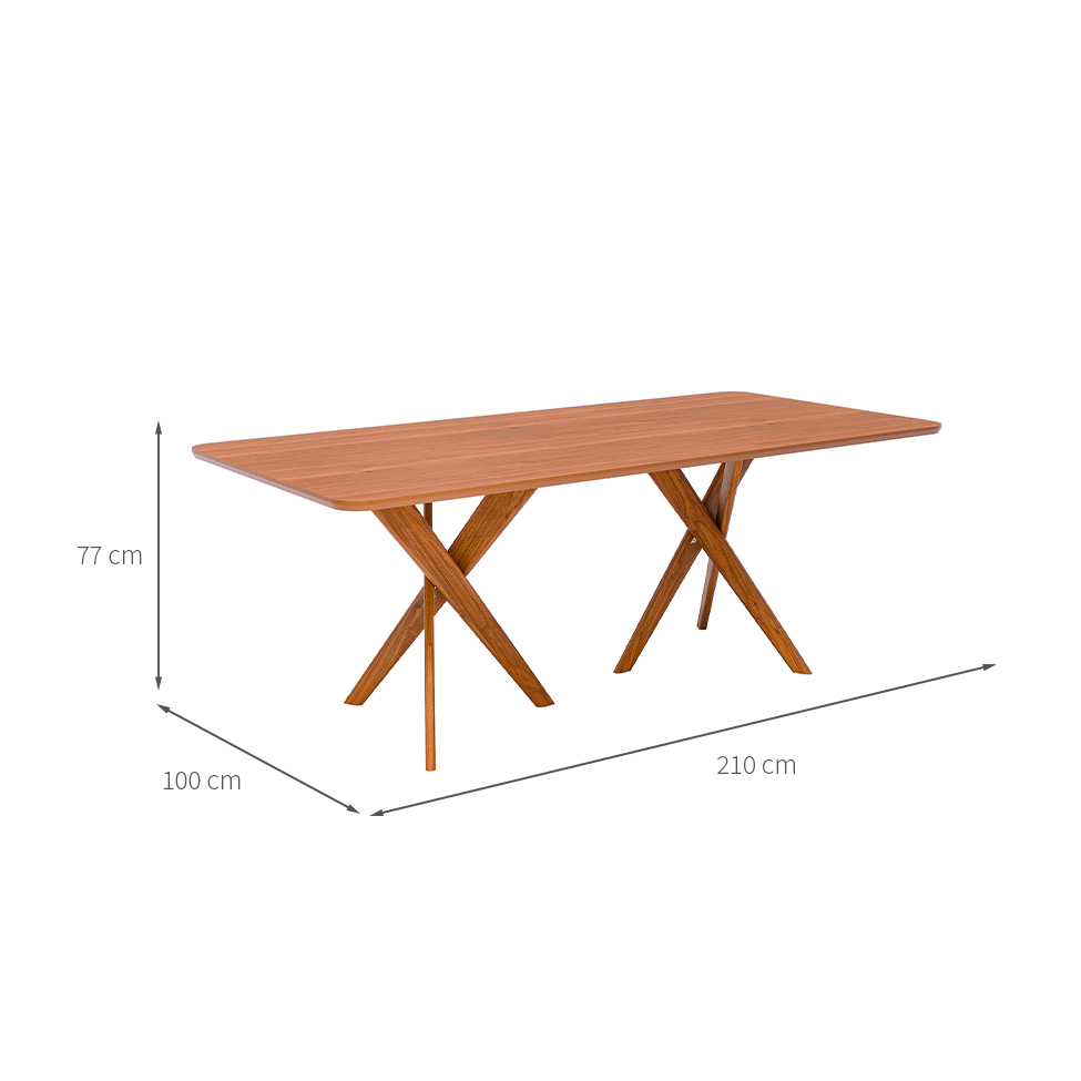 Mesa de Jantar Retangular com Tampo MDF Cacau Cinamomo e Madeira 210 cm
