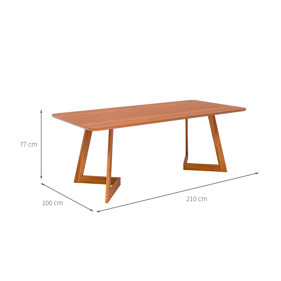 Mesa de Jantar Retangular com Tampo MDF Caju Cinamomo e Madeira 210 cm