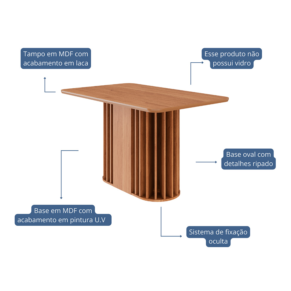 Mesa de Jantar Retangular com Tampo MDF Julieta Cinamomo 130 cm