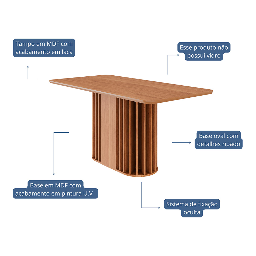 Mesa de Jantar Retangular com Tampo MDF Julieta Cinamomo 160 cm