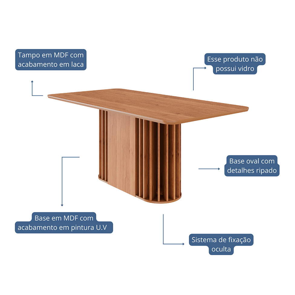 Mesa de Jantar Retangular com Tampo MDF Julieta Cinamomo 180 cm