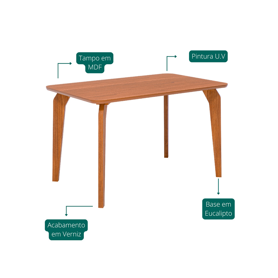 Mesa de Jantar Retangular com Tampo MDF Papaia Cinamomo e Madeira 130 cm