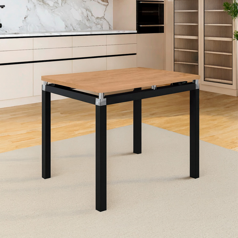 Mesa de Jantar Retangular com Tampo MDP Malva Amadeirada e Preta 91 cm