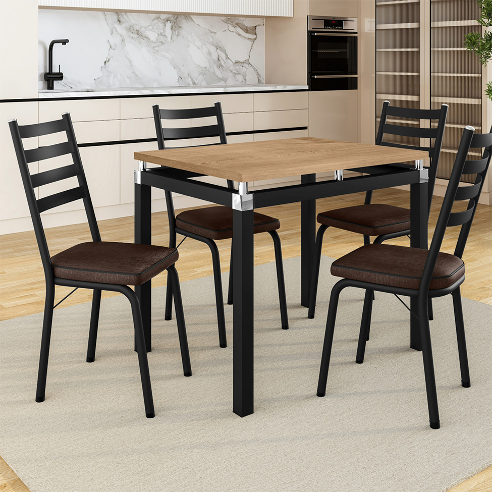 Mesa de Jantar Retangular com Tampo MDP Malva Amadeirada e Preta 91 cm