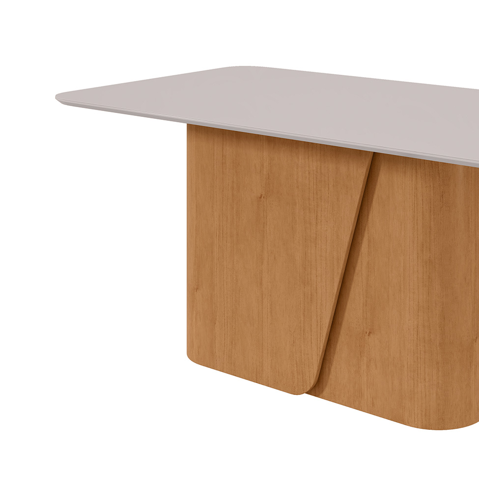 Mesa de Jantar Retangular com Tampo de MDF 25 mm e Vidro Luar I Off White e Amêndoa 170 cm