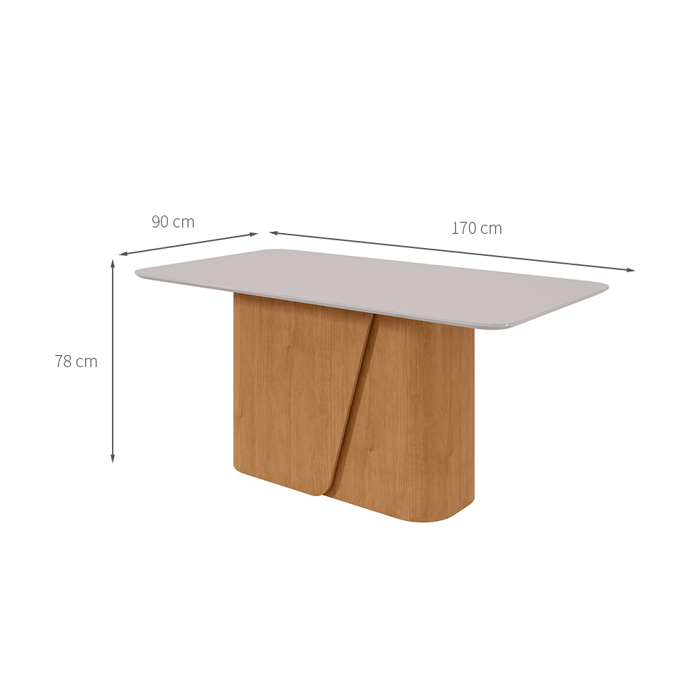 Mesa de Jantar Retangular com Tampo de MDF 25 mm e Vidro Luar I Off White e Amêndoa 170 cm