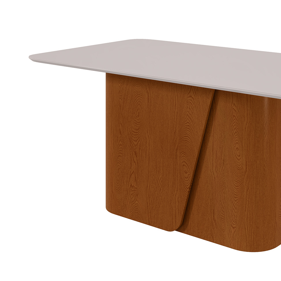 Mesa de Jantar Retangular com Tampo de MDF 25 mm e Vidro Luar I Off White e Frassino 170 cm