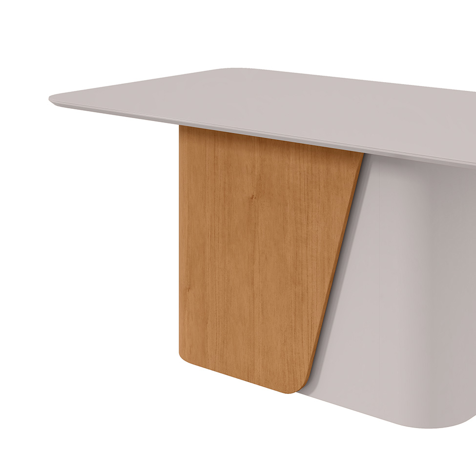 Mesa de Jantar Retangular com Tampo de MDF 25 mm e Vidro Luar II Off White e Amêndoa 170 cm