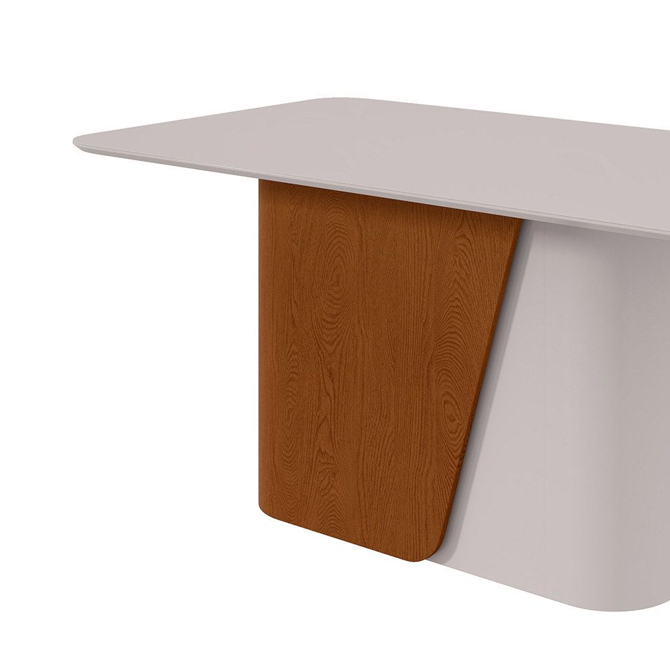 Mesa de Jantar Retangular com Tampo de MDF 25 mm e Vidro Luar II Off White e Frassino 170 cm