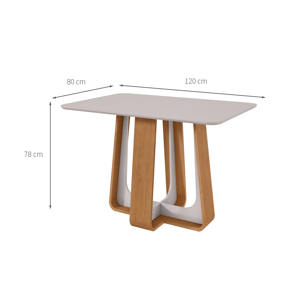 Mesa de Jantar Retangular com Tampo de MDF 25 mm e Vidro Sintonia Off White e Amêndoa 120 cm