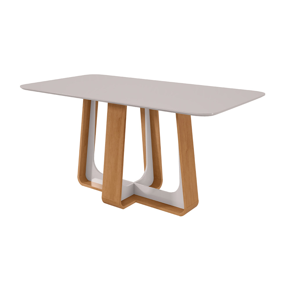 Mesa de Jantar Retangular com Tampo de MDF 25 mm e Vidro Sintonia Off White e Amêndoa 160 cm