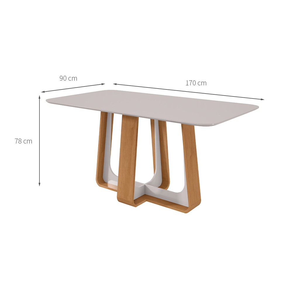 Mesa de Jantar Retangular com Tampo de MDF 25 mm e Vidro Sintonia Off White e Amêndoa 170 cm