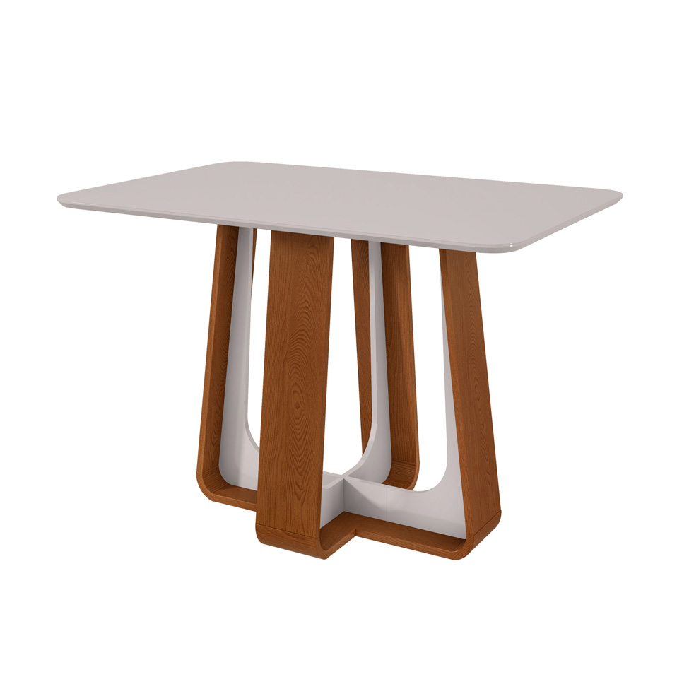 Mesa de Jantar Retangular com Tampo de MDF 25 mm e Vidro Sintonia Off White e Frassino 120 cm
