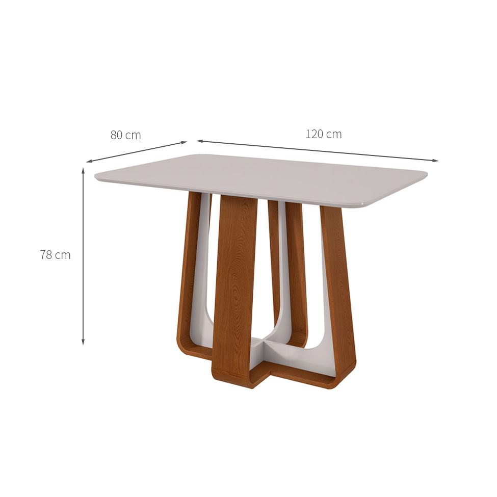 Mesa de Jantar Retangular com Tampo de MDF 25 mm e Vidro Sintonia Off White e Frassino 120 cm