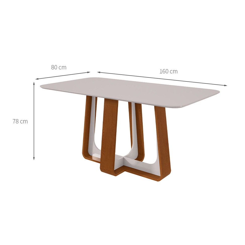 Mesa de Jantar Retangular com Tampo de MDF 25 mm e Vidro Sintonia Off White e Frassino 160 cm