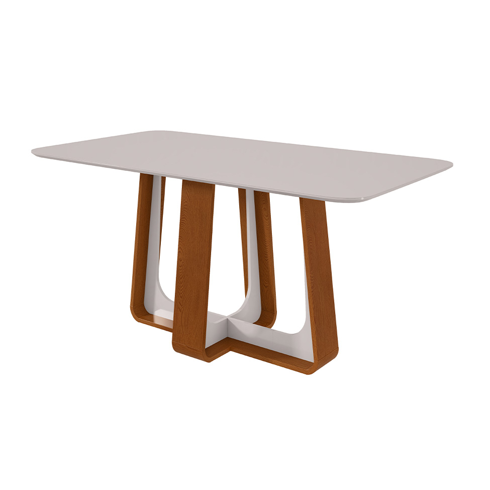 Mesa de Jantar Retangular com Tampo de MDF 25 mm e Vidro Sintonia Off White e Frassino 170 cm