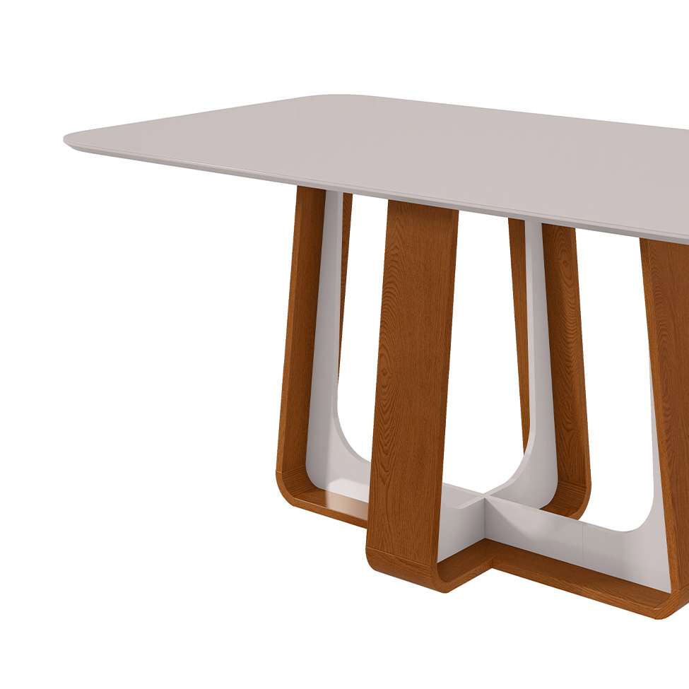 Mesa de Jantar Retangular com Tampo de MDF 25 mm e Vidro Sintonia Off White e Frassino 170 cm