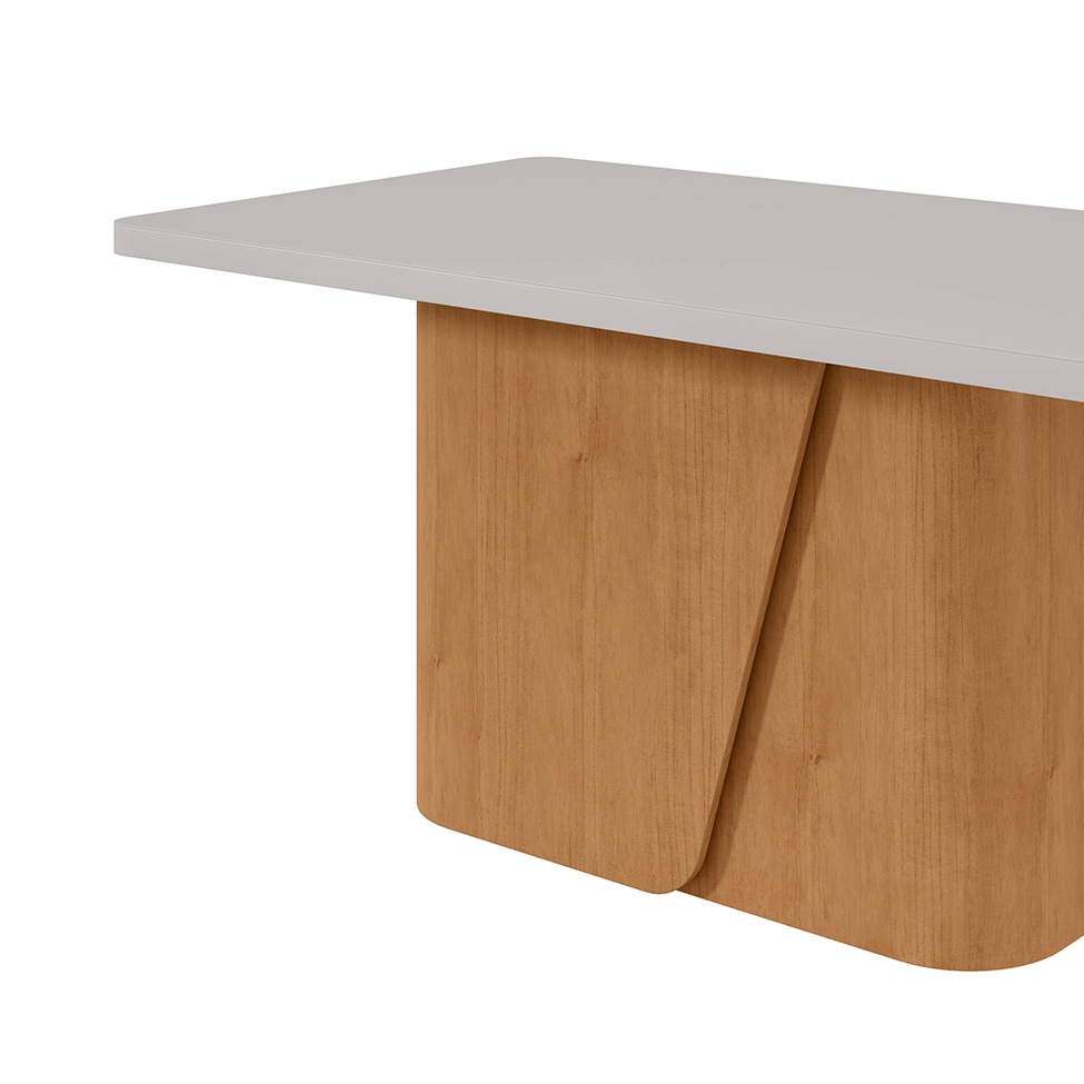Mesa de Jantar Retangular com Tampo de MDF 40 mm e Vidro Luar I Off White e Amêndoa 170 cm