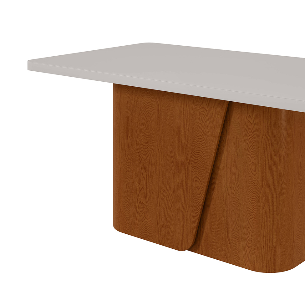 Mesa de Jantar Retangular com Tampo de MDF 40 mm e Vidro Luar I Off White e Frassino 170 cm