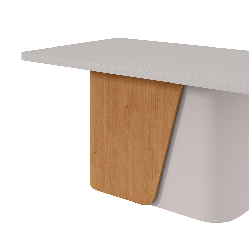 Mesa de Jantar Retangular com Tampo de MDF 40 mm e Vidro Luar II Off White e Amêndoa 170 cm