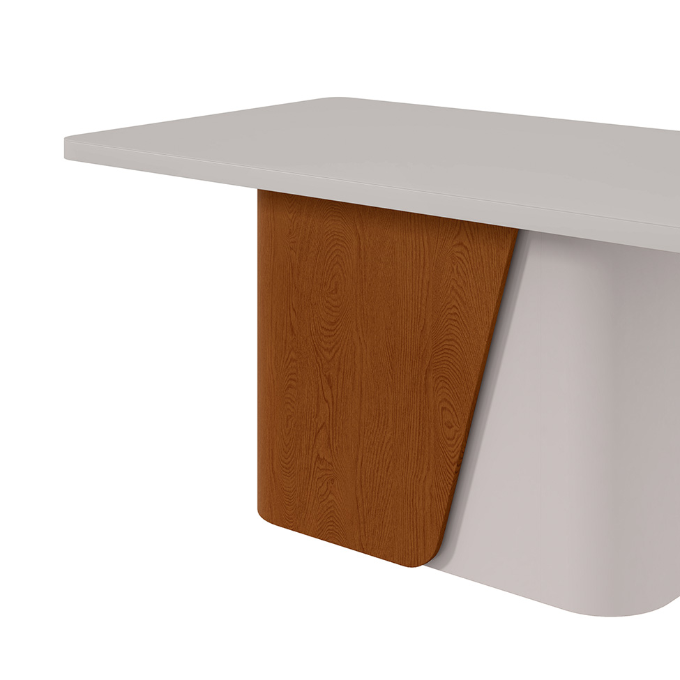 Mesa de Jantar Retangular com Tampo de MDF 40 mm e Vidro Luar II Off White e Frassino 170 cm