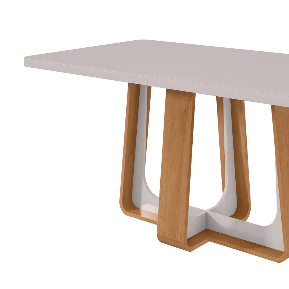 Mesa de Jantar Retangular com Tampo de MDF 40 mm e Vidro Sintonia Off White e Amêndoa 170 cm
