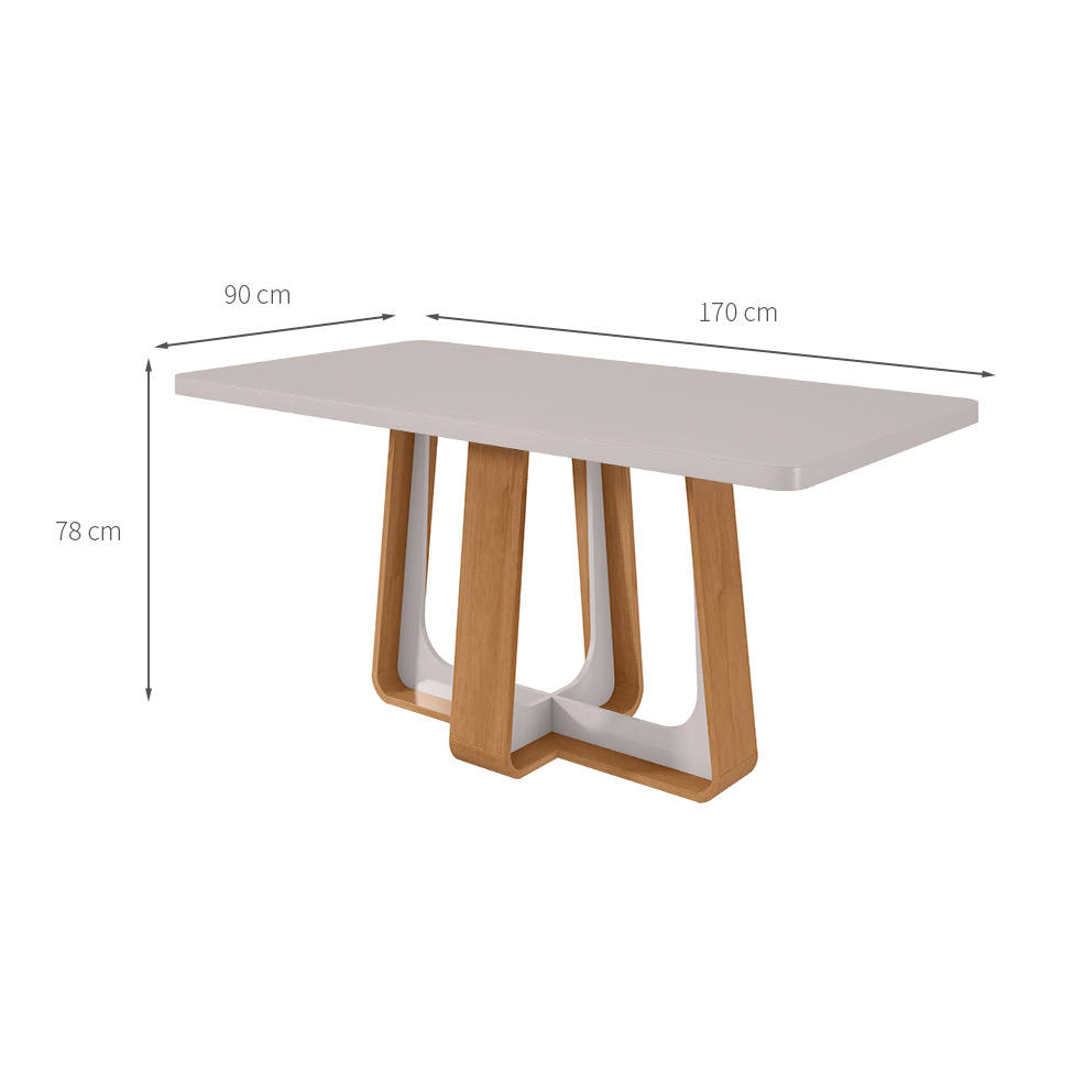 Mesa de Jantar Retangular com Tampo de MDF 40 mm e Vidro Sintonia Off White e Amêndoa 170 cm