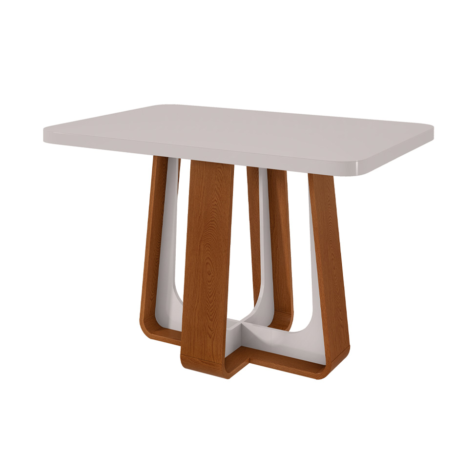 Mesa de Jantar Retangular com Tampo de MDF 40 mm e Vidro Sintonia Off White e Frassino 120 cm