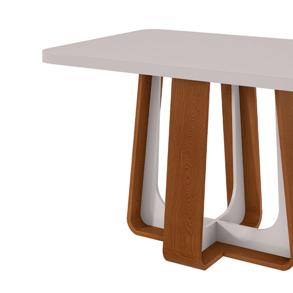 Mesa de Jantar Retangular com Tampo de MDF 40 mm e Vidro Sintonia Off White e Frassino 120 cm