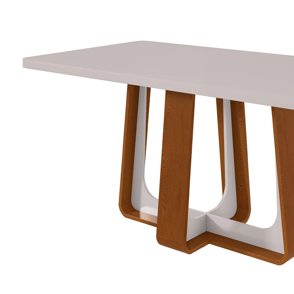 Mesa de Jantar Retangular com Tampo de MDF 40 mm e Vidro Sintonia Off White e Frassino 170 cm