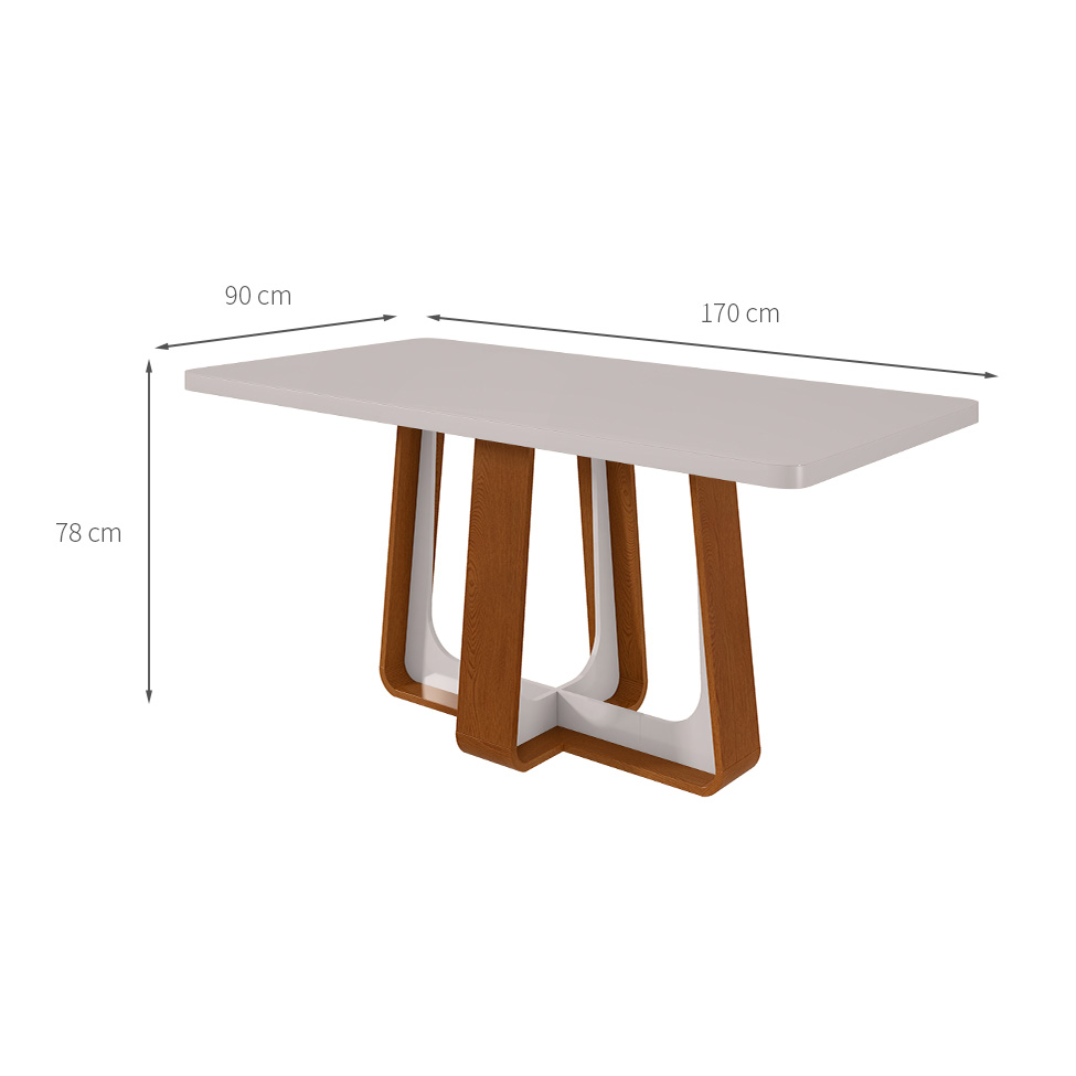 Mesa de Jantar Retangular com Tampo de MDF 40 mm e Vidro Sintonia Off White e Frassino 170 cm