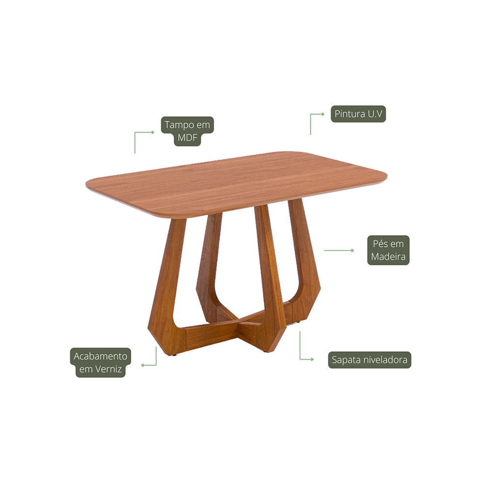 Mesa de Jantar Retangular com Tampo de MDF Bromélia Cinamomo 140 cm